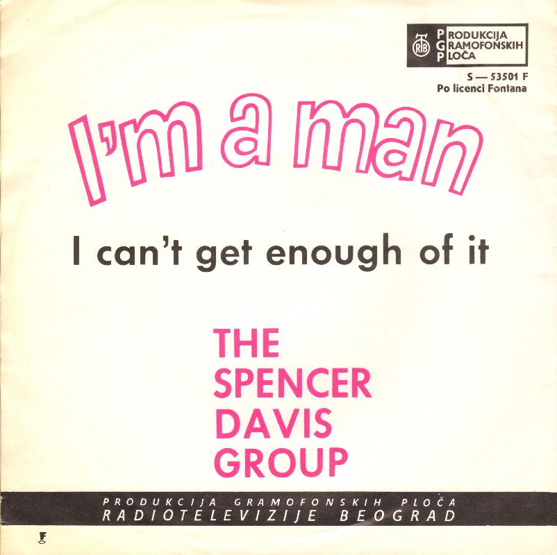 Back of record sleeve I'm a Man / I Can't Get Enough Of It