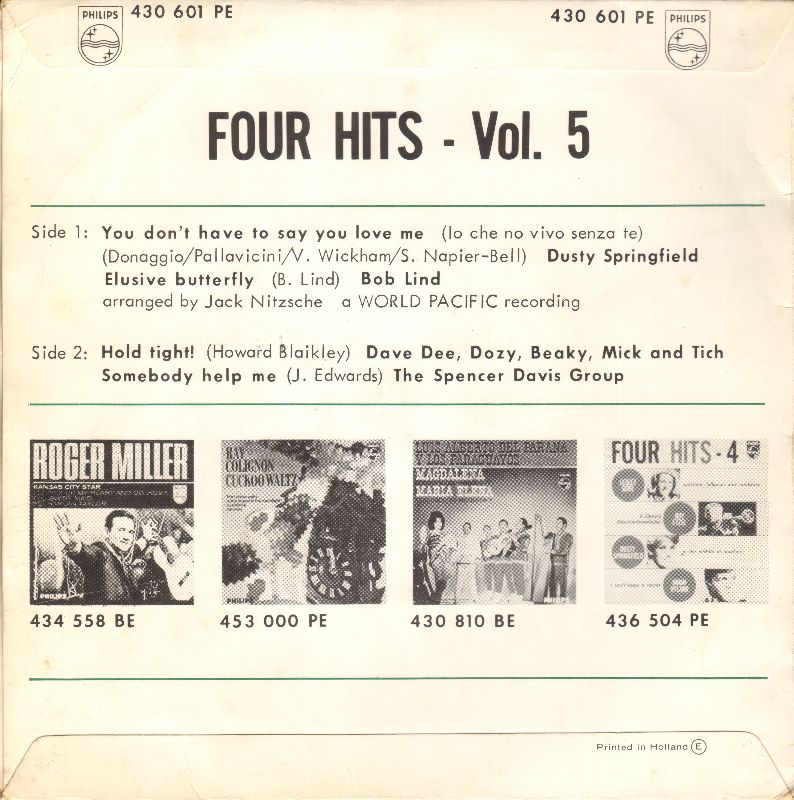 Back of record sleeve FOUR HITS – 5
