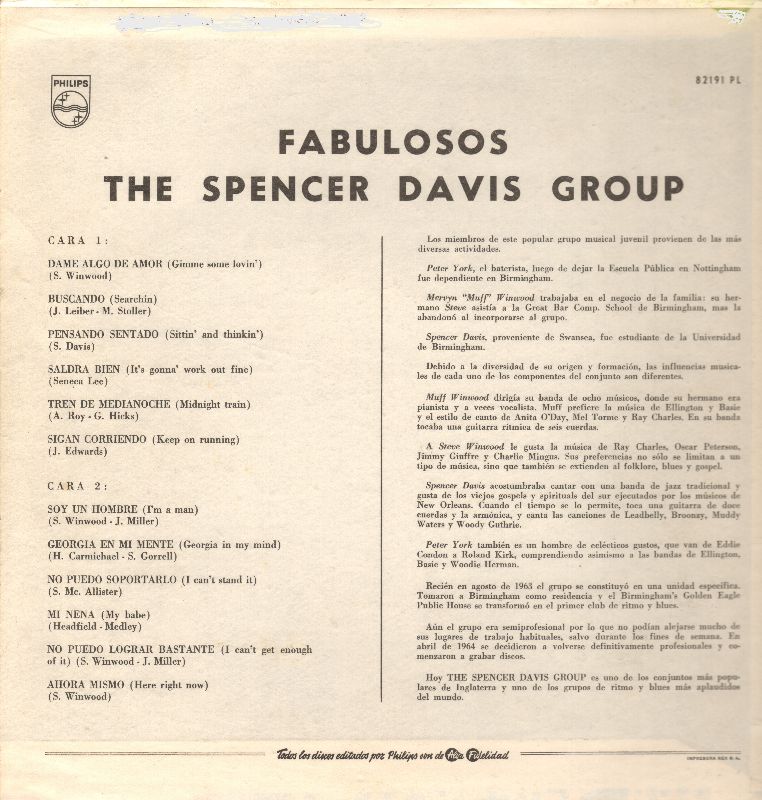Back of record sleeve Fabulosos