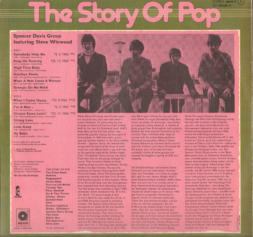Back of record sleeve The Story of Pop Spencer Davis Group featuring Steve Winwood