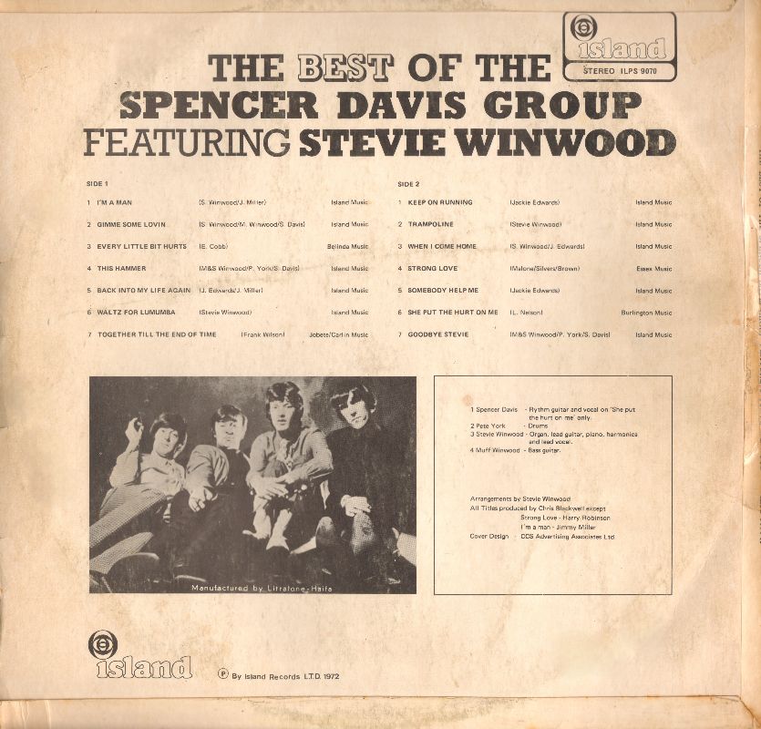 Back of record sleeve The Best of the Spencer Davis Group Featuring Stevie Winwood